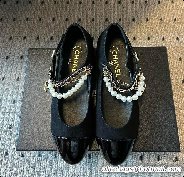 Buy Discount Chanel Mary Janes Lambskin, Patent calfskin, Faux Pearls Black 60702609