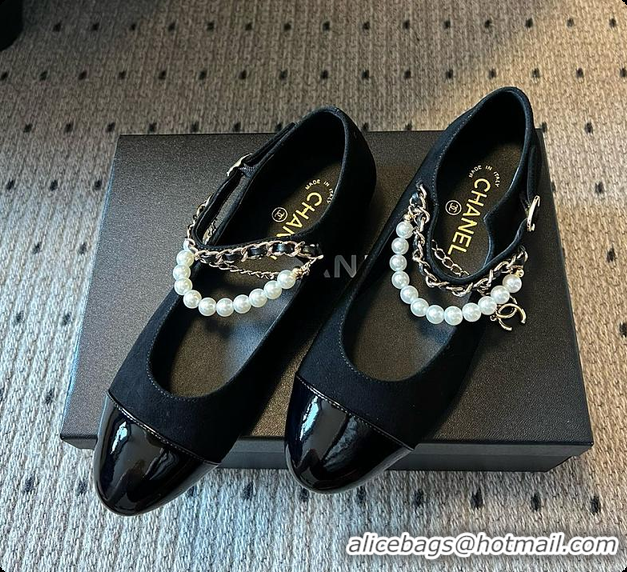 Buy Discount Chanel Mary Janes Lambskin, Patent calfskin, Faux Pearls Black 60702609
