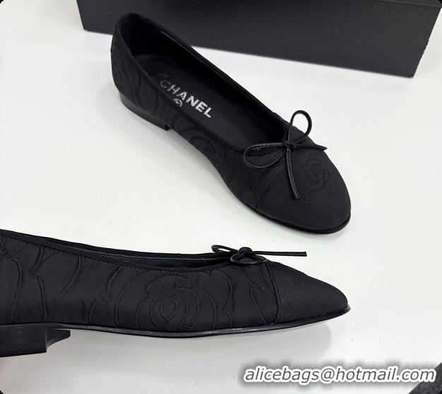 Most Popular Chanel Ballerina Shoes Embroidered Fabric & Grosgrain Fabric Black 60702610