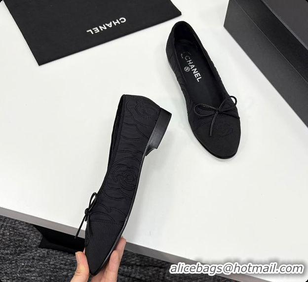 Most Popular Chanel Ballerina Shoes Embroidered Fabric & Grosgrain Fabric Black 60702610