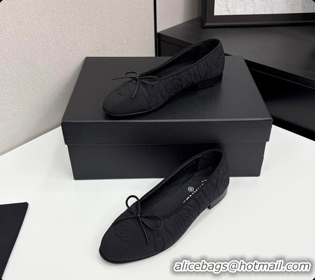 Most Popular Chanel Ballerina Shoes Embroidered Fabric & Grosgrain Fabric Black 60702610