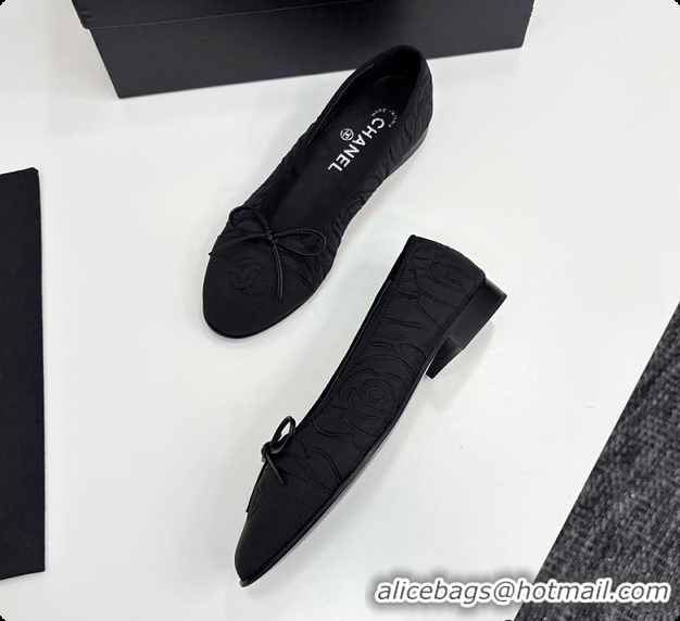 Most Popular Chanel Ballerina Shoes Embroidered Fabric & Grosgrain Fabric Black 60702610