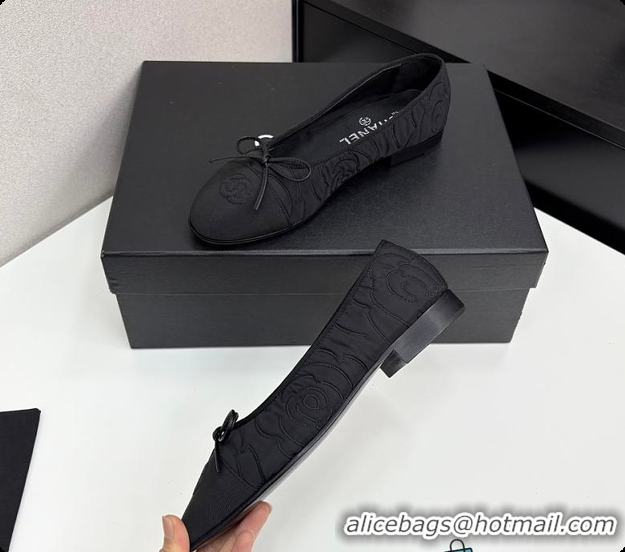 Most Popular Chanel Ballerina Shoes Embroidered Fabric & Grosgrain Fabric Black 60702610