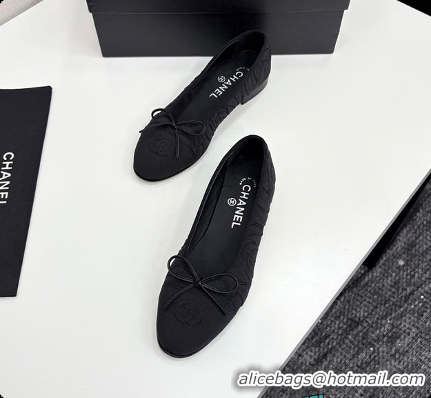 Most Popular Chanel Ballerina Shoes Embroidered Fabric & Grosgrain Fabric Black 60702610