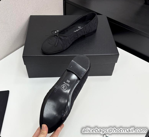 Most Popular Chanel Ballerina Shoes Embroidered Fabric & Grosgrain Fabric Black 60702610