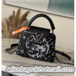 Super Quality Louis Vuitton Capucines Mini Crystal Embroidery Bag Black M27454 2026