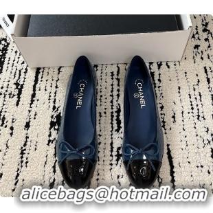 Sumptuous Chanel Ballerina Shoes Glossy calfskin Navy Blue & Black 60702611