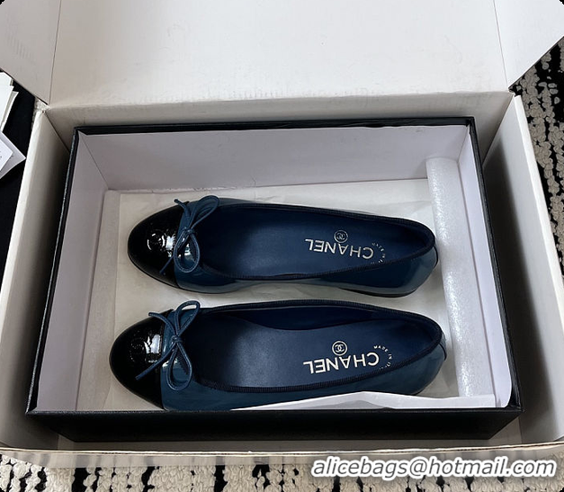 Sumptuous Chanel Ballerina Shoes Glossy calfskin Navy Blue & Black 60702611