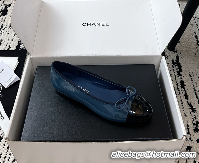 Sumptuous Chanel Ballerina Shoes Glossy calfskin Navy Blue & Black 60702611