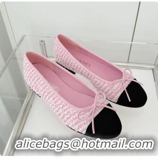 Sumptuous Chanel Ballerina Shoes Tweed & Grosgrain Pink, Black & White 60702612