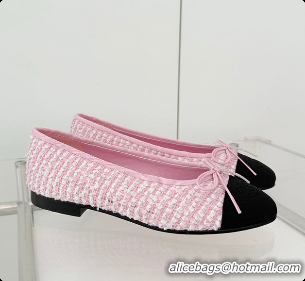 Sumptuous Chanel Ballerina Shoes Tweed & Grosgrain Pink, Black & White 60702612