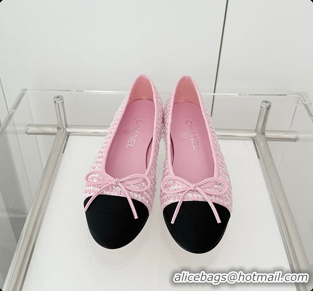 Sumptuous Chanel Ballerina Shoes Tweed & Grosgrain Pink, Black & White 60702612