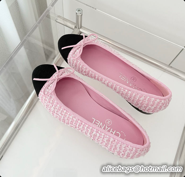 Sumptuous Chanel Ballerina Shoes Tweed & Grosgrain Pink, Black & White 60702612