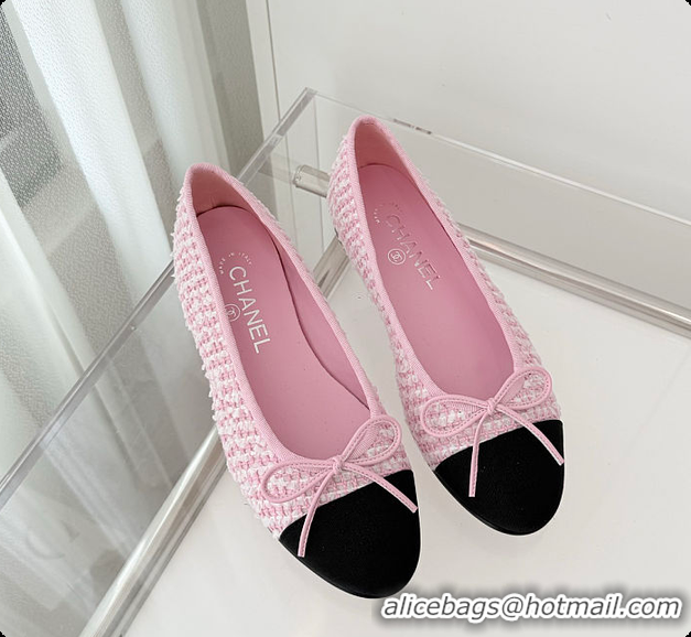 Sumptuous Chanel Ballerina Shoes Tweed & Grosgrain Pink, Black & White 60702612