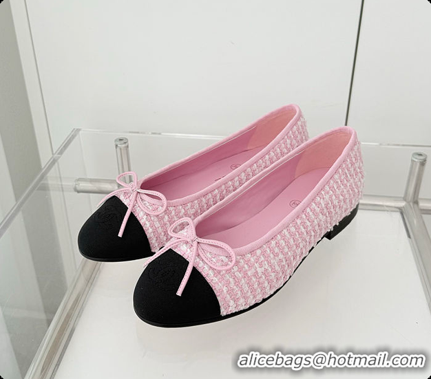 Sumptuous Chanel Ballerina Shoes Tweed & Grosgrain Pink, Black & White 60702612