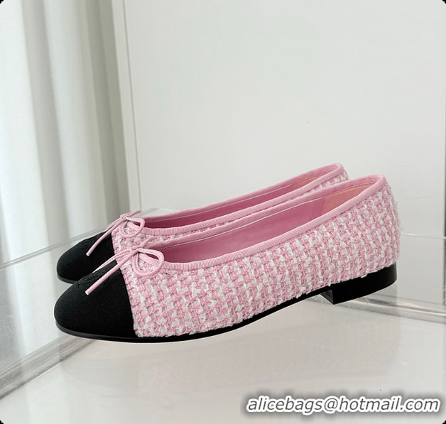 Sumptuous Chanel Ballerina Shoes Tweed & Grosgrain Pink, Black & White 60702612