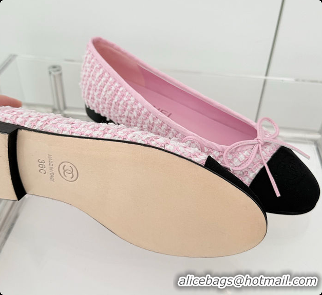 Sumptuous Chanel Ballerina Shoes Tweed & Grosgrain Pink, Black & White 60702612