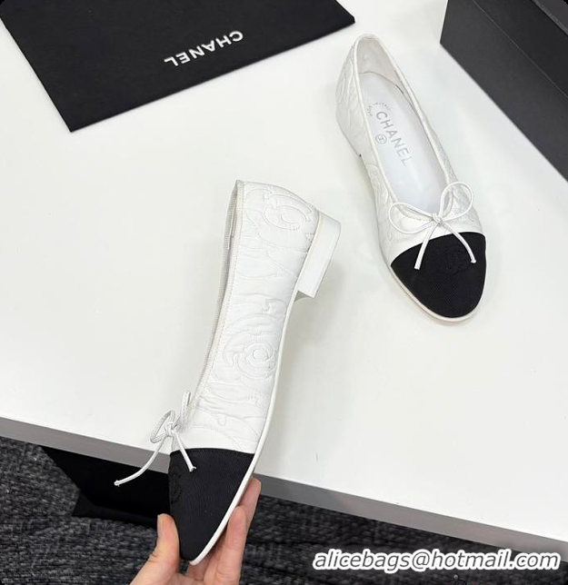 Good Looking Chanel Ballerina Shoes Embroidered Fabric & Grosgrain Fabric Black & White 60702612