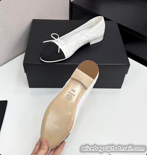 Good Looking Chanel Ballerina Shoes Embroidered Fabric & Grosgrain Fabric Black & White 60702612