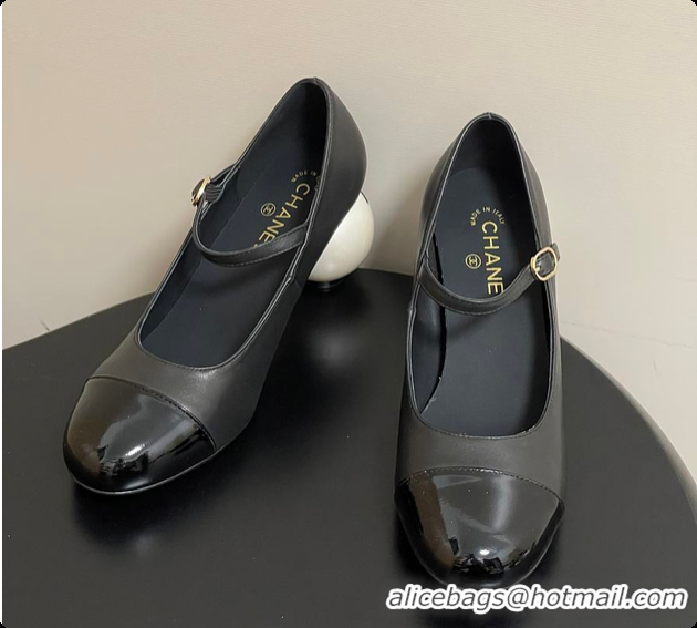 Good Quality Chanel Mary Janes Lambskin, Shiny Calfskin & Faux Pearl Black 60702613