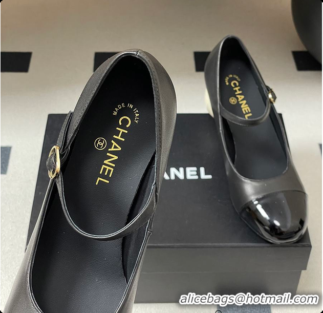 Good Quality Chanel Mary Janes Lambskin, Shiny Calfskin & Faux Pearl Black 60702613