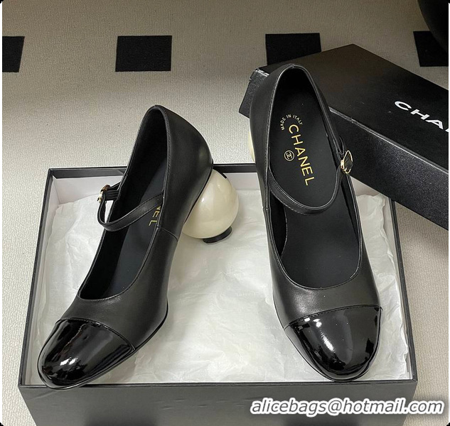 Good Quality Chanel Mary Janes Lambskin, Shiny Calfskin & Faux Pearl Black 60702613