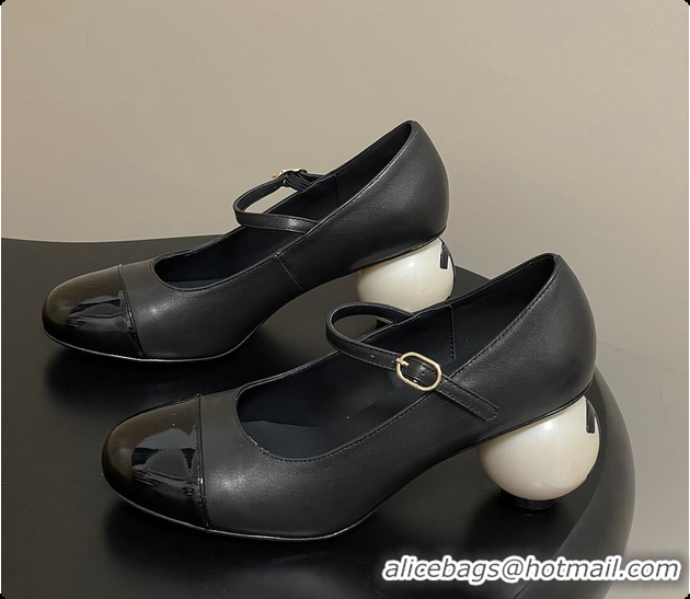 Good Quality Chanel Mary Janes Lambskin, Shiny Calfskin & Faux Pearl Black 60702613