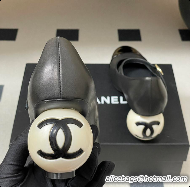 Good Quality Chanel Mary Janes Lambskin, Shiny Calfskin & Faux Pearl Black 60702613