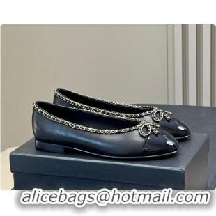 Low Price Chanel Ballerina Shoes Lambskin & Glossy Calfskin Black 1.5cm 60702614