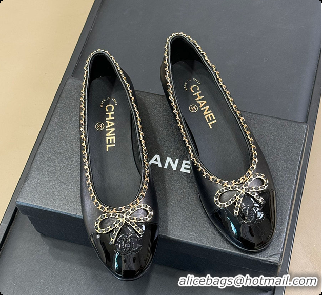 Low Price Chanel Ballerina Shoes Lambskin & Glossy Calfskin Black 1.5cm 60702614