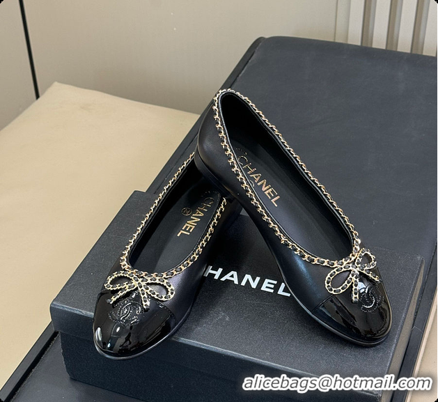 Low Price Chanel Ballerina Shoes Lambskin & Glossy Calfskin Black 1.5cm 60702614