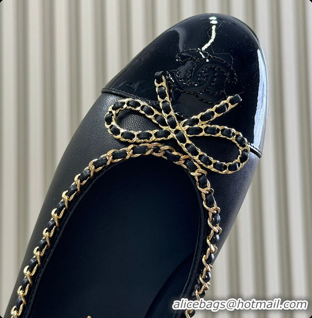 Low Price Chanel Ballerina Shoes Lambskin & Glossy Calfskin Black 1.5cm 60702614