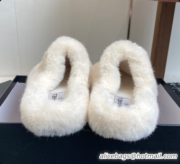 Pretty Style Chanel Classic Four-Season CC Furry Slippers White 60702615