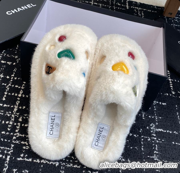 Pretty Style Chanel Classic Four-Season CC Furry Slippers White 60702615