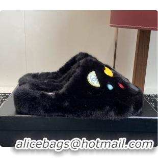 Grade Quality Chanel Classic Four-Season CC Furry Slippers Black 60702615