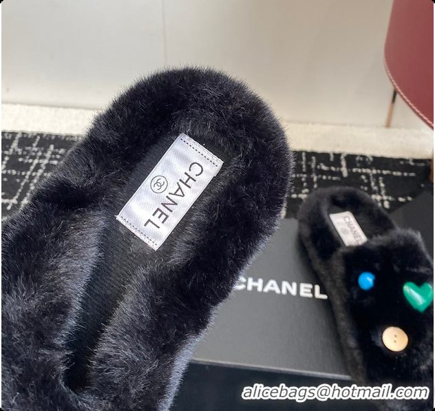 Grade Quality Chanel Classic Four-Season CC Furry Slippers Black 60702615