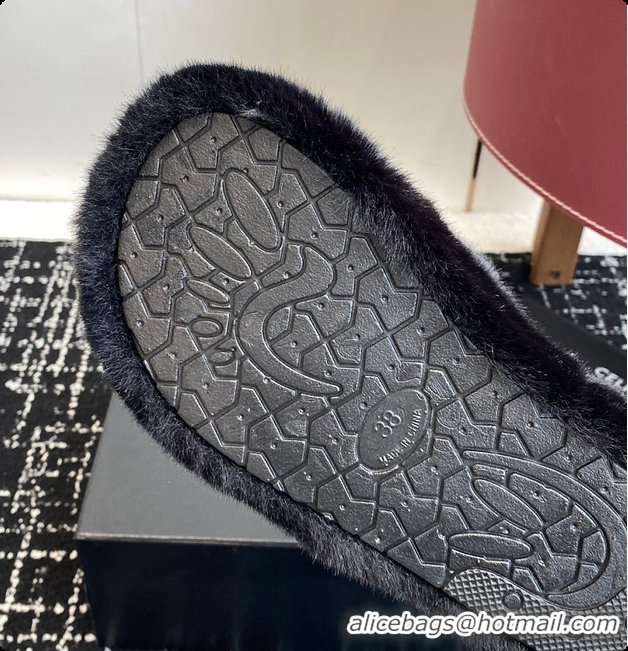 Grade Quality Chanel Classic Four-Season CC Furry Slippers Black 60702615