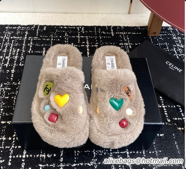 Unique Style Chanel Classic Four-Season CC Furry Slippers Light Brown 60702615