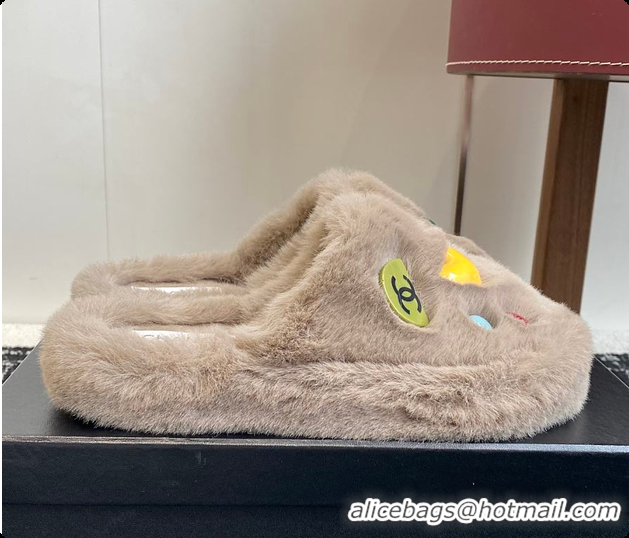 Unique Style Chanel Classic Four-Season CC Furry Slippers Light Brown 60702615