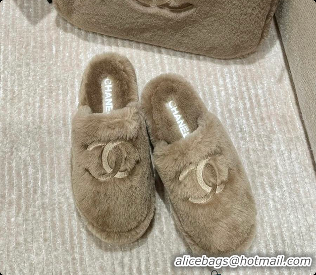 Good Quality Chanel Slippers Double-sided Sheared Wool Light Brown 60702615