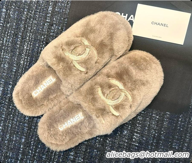 Good Quality Chanel Slippers Double-sided Sheared Wool Light Brown 60702615