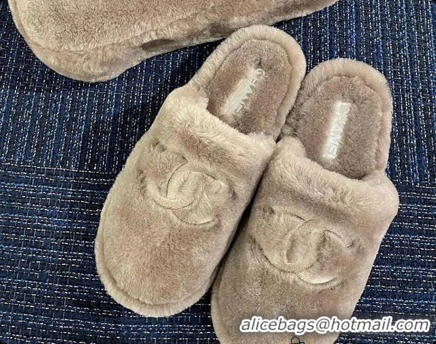 Good Quality Chanel Slippers Double-sided Sheared Wool Light Brown 60702615