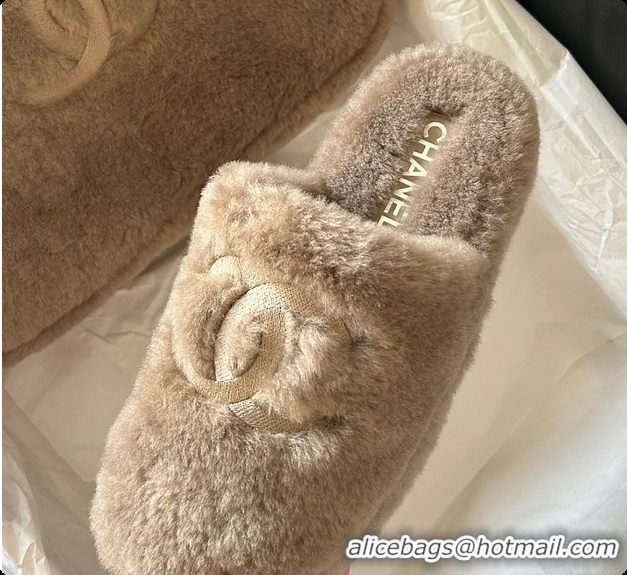 Good Quality Chanel Slippers Double-sided Sheared Wool Light Brown 60702615