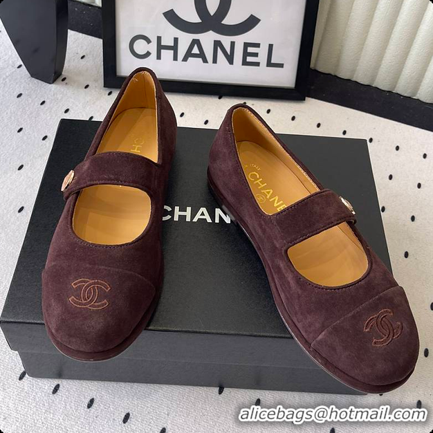 Charming Chanel Brown Suede Mary Jane Flats Interlocking CC Logo 60702616
