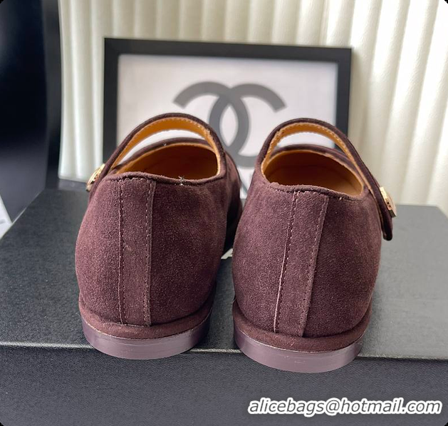 Charming Chanel Brown Suede Mary Jane Flats Interlocking CC Logo 60702616