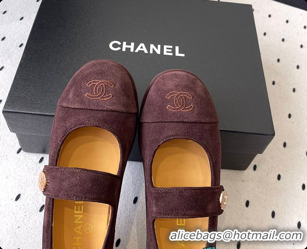 Charming Chanel Brown Suede Mary Jane Flats Interlocking CC Logo 60702616