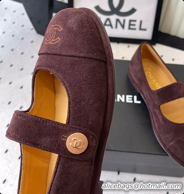 Charming Chanel Brown Suede Mary Jane Flats Interlocking CC Logo 60702616