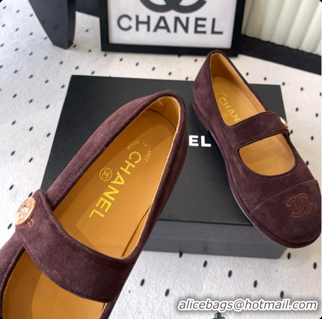 Charming Chanel Brown Suede Mary Jane Flats Interlocking CC Logo 60702616