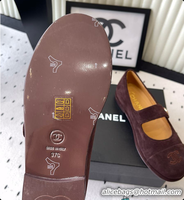 Charming Chanel Brown Suede Mary Jane Flats Interlocking CC Logo 60702616