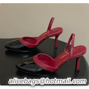 Pretty Style Chanel Slingbacks Goatskin & Patent Calfskin Red & Black 7.5cm 60702701